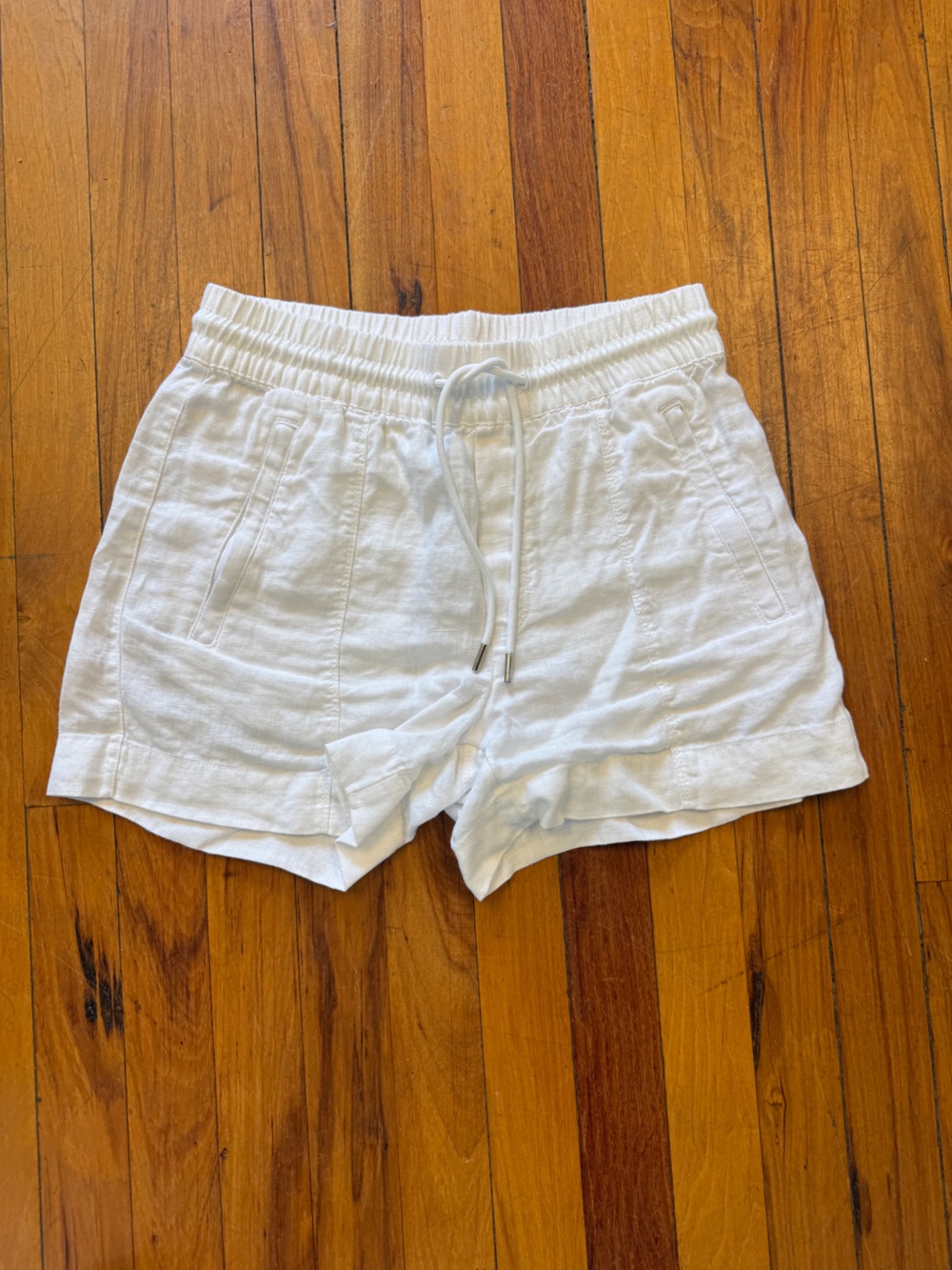 Athleta White Drawstring 100% Linen Shorts